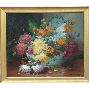 Still Life With Flowers Signed P. Valmont Pseudonym Of Eugène Cauchois (1850-1911) Canvas: 54 X