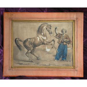 A.villemer The Horse Trainer 1867 After Carle Vernet Watercolor