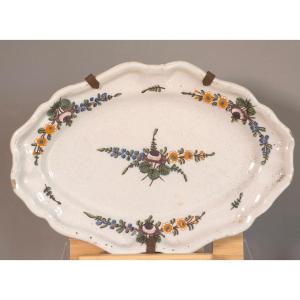 Long Earthenware Platter From Roanne, 18th Century