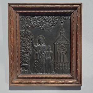 Religious Scene, Engraved Slate, 19th Century