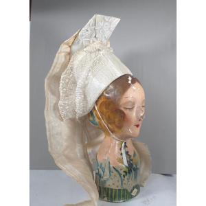 Ménigoute Headdress 19th Century Deux Sèvres Embroidered Tulle