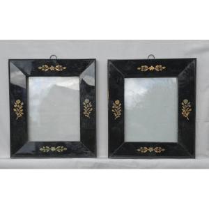 Pair Of Small 19th-century Frames In Eglomised Glass: 18.5 X 15 Cm