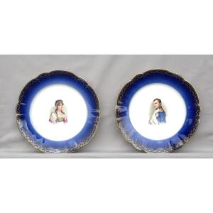 Pair Of Porcelain Plates Limoges Napoléon Joséphine M.redon Limoges 1891-1906