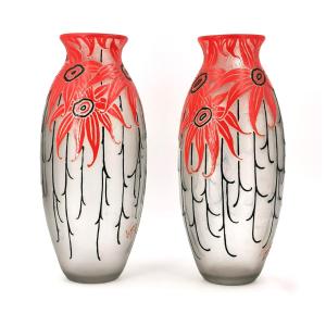 Pair Of Large Legras Vases From The Art Deco Period