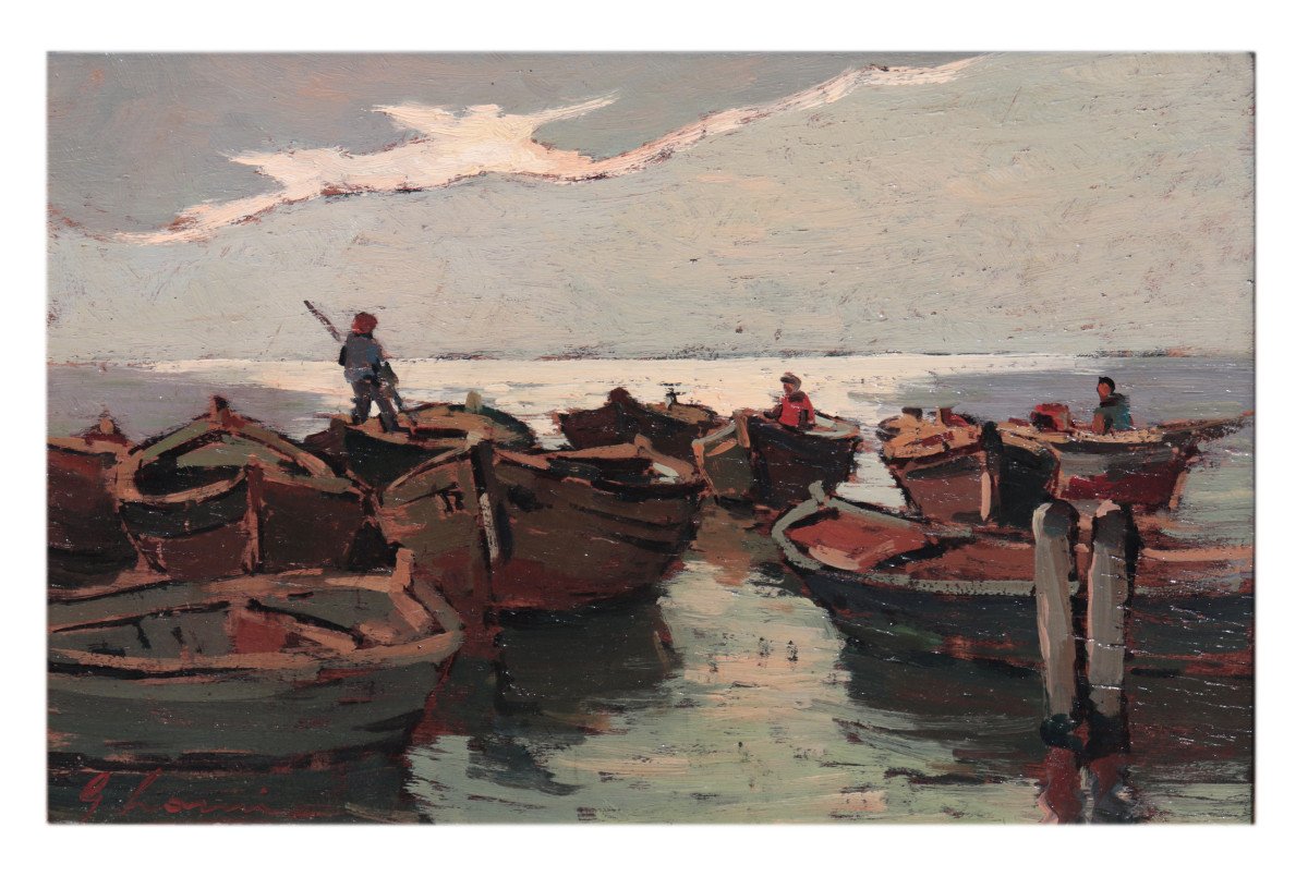 Lomi Giovanni (Livorno 1889-1969) - Marina con pescatori-photo-2