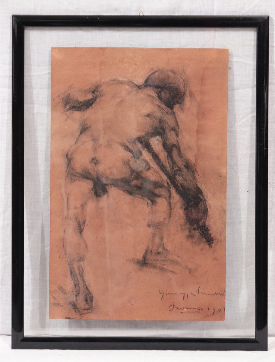 Siccardi Giuseppe (Bergamo 1883-1956) - Coppia di disegni di "nudi maschili-photo-2