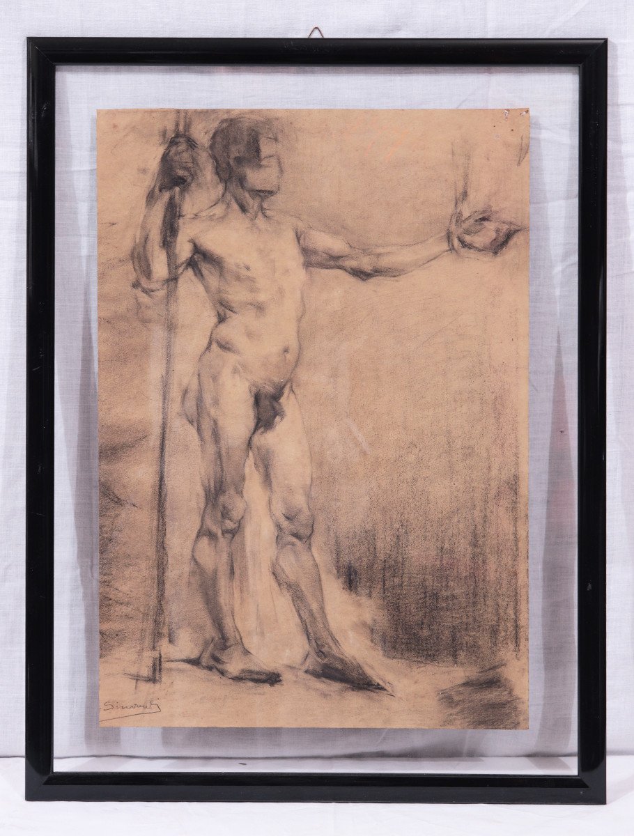 Siccardi Giuseppe (Bergamo 1883-1956) - Coppia di disegni di "nudi maschili-photo-3
