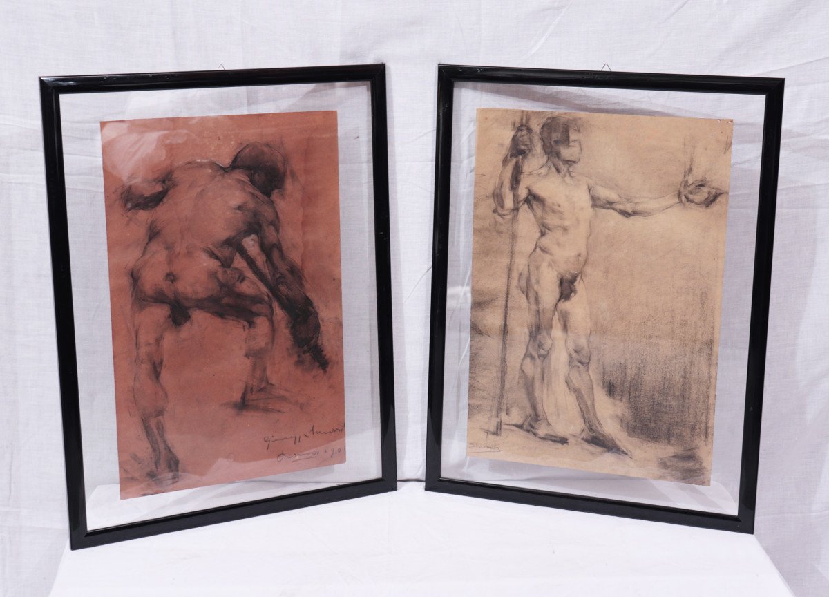 Siccardi Giuseppe (Bergamo 1883-1956) - Coppia di disegni di "nudi maschili-photo-4