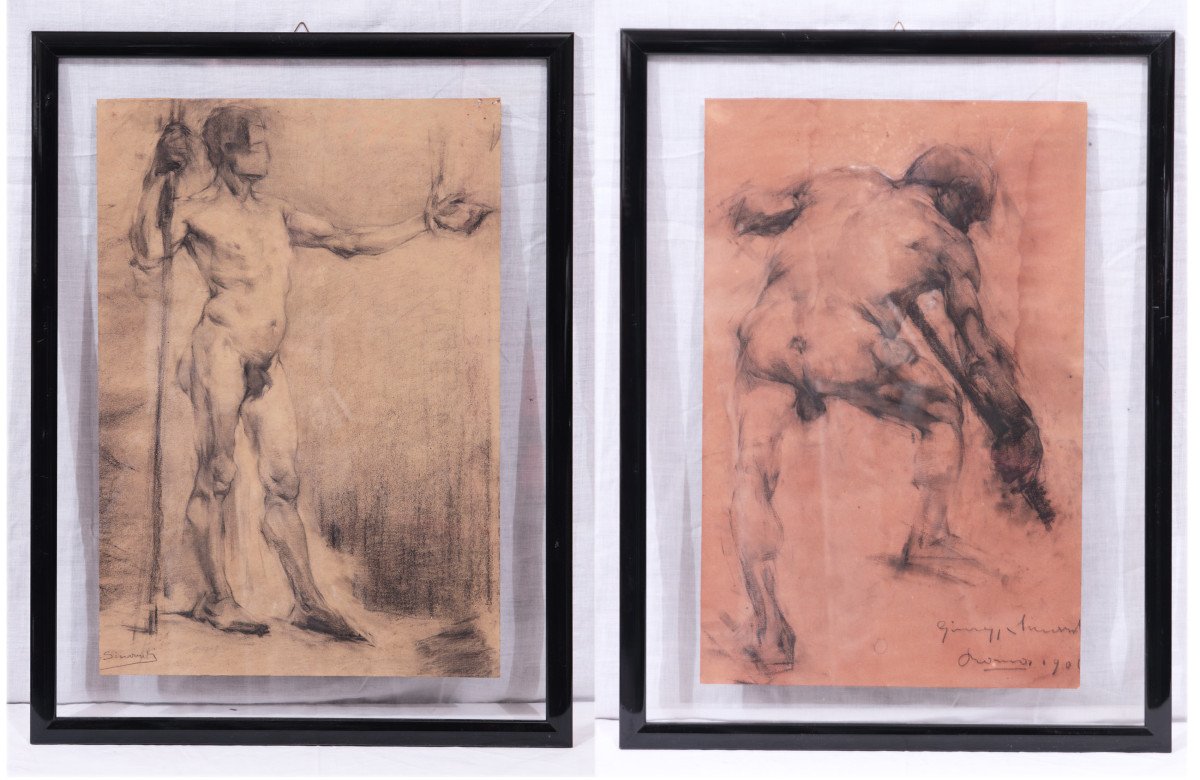 Siccardi Giuseppe (Bergamo 1883-1956) - Coppia di disegni di "nudi maschili