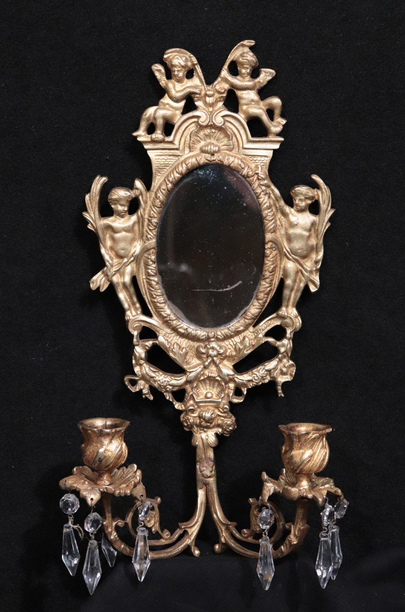 Coppia di appliques con specchio, Francia, fine '800-photo-2
