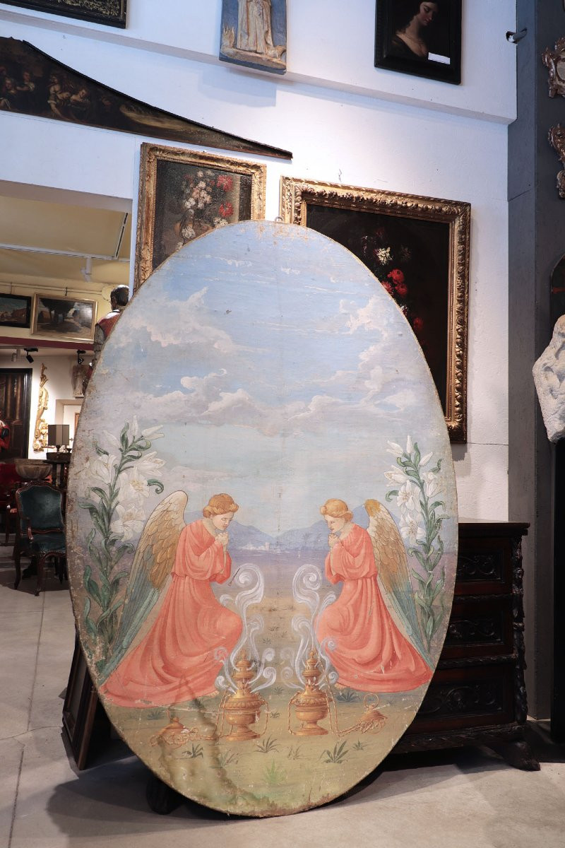 Grande dipinto: Coppia di angeli, Toscana, '900 H203CM-photo-2