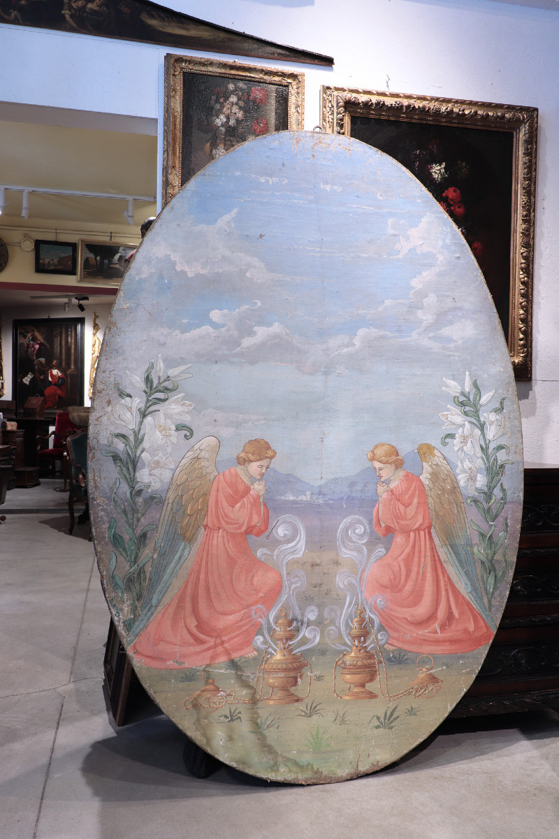 Grande dipinto: Coppia di angeli, Toscana, '900 H203CM