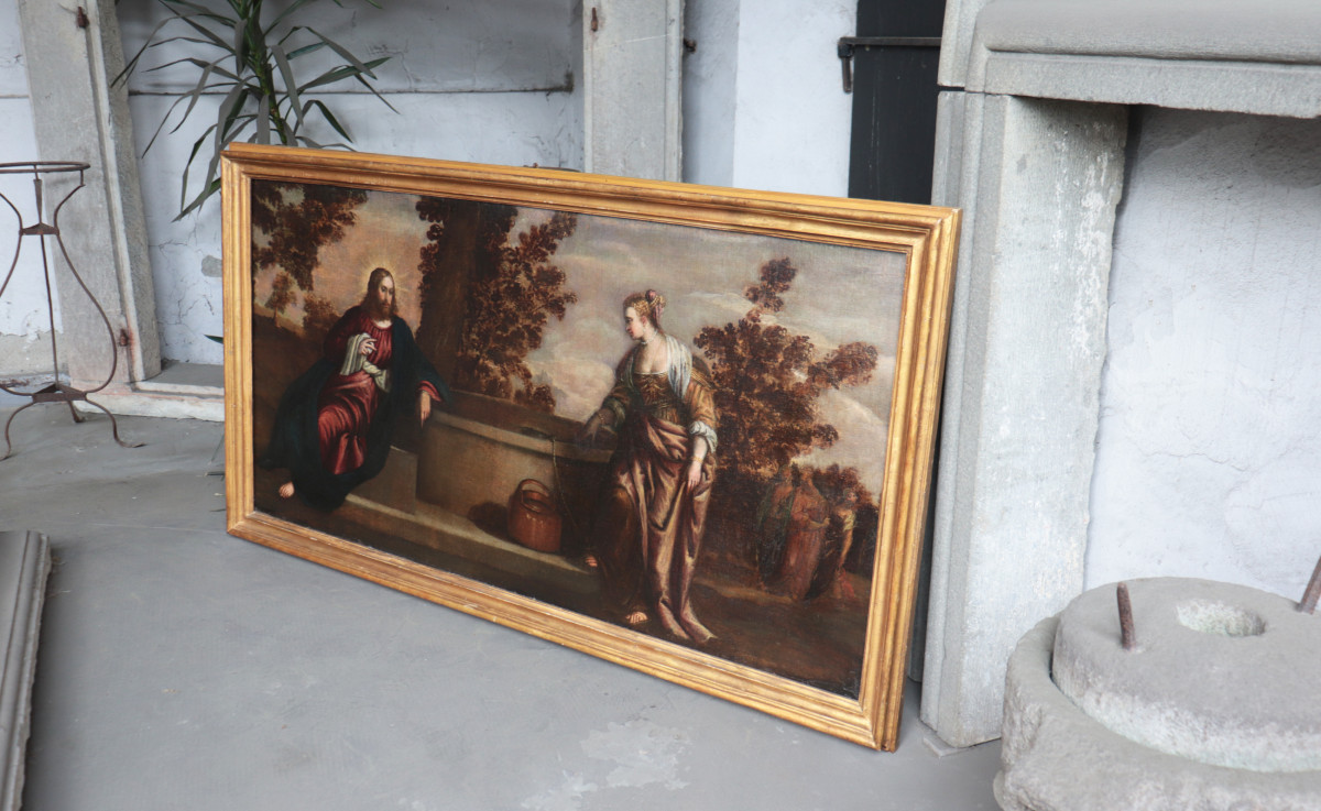 Pittore Veneto "Cristo e la Samaritana al Pozzo" '600