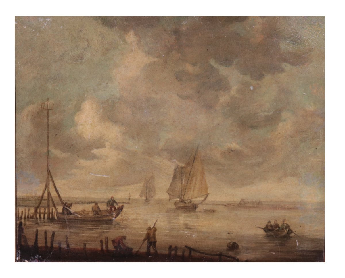 Dipinto Olandese: Marina con Barche, '800-photo-2
