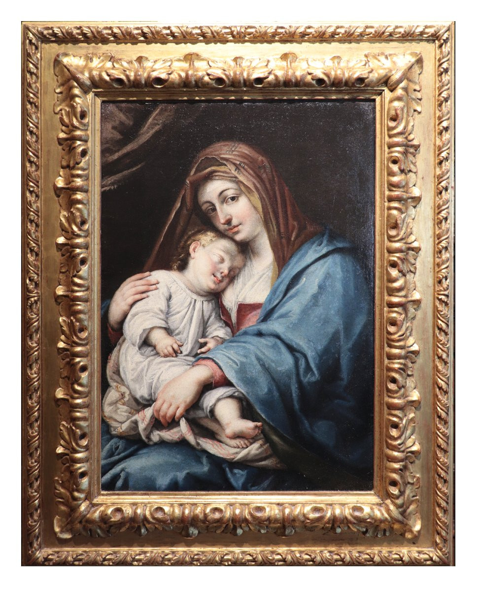 Pittore Fiammingo: Madonna con Bambino Dormiente, fine '600-photo-2