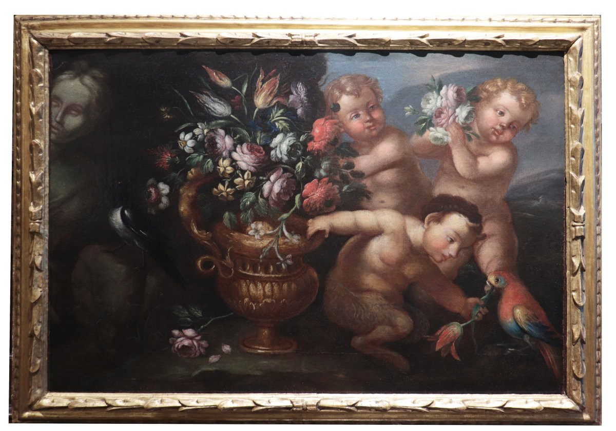 Natura Morta con Putti e fiori, Roma, fine '600-photo-2