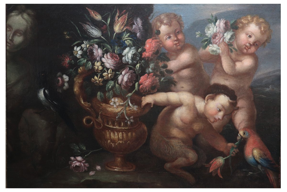 Natura Morta con Putti e fiori, Roma, fine '600-photo-1