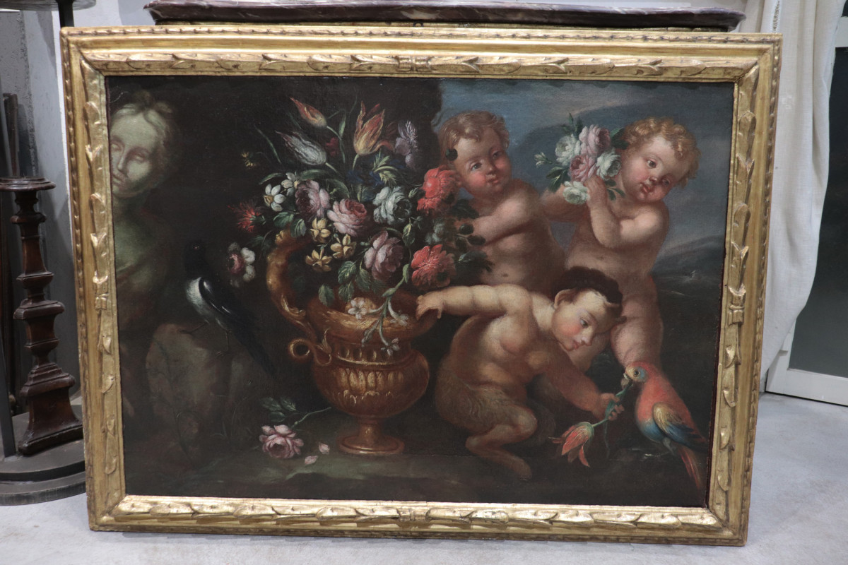 Natura Morta con Putti e fiori, Roma, fine '600