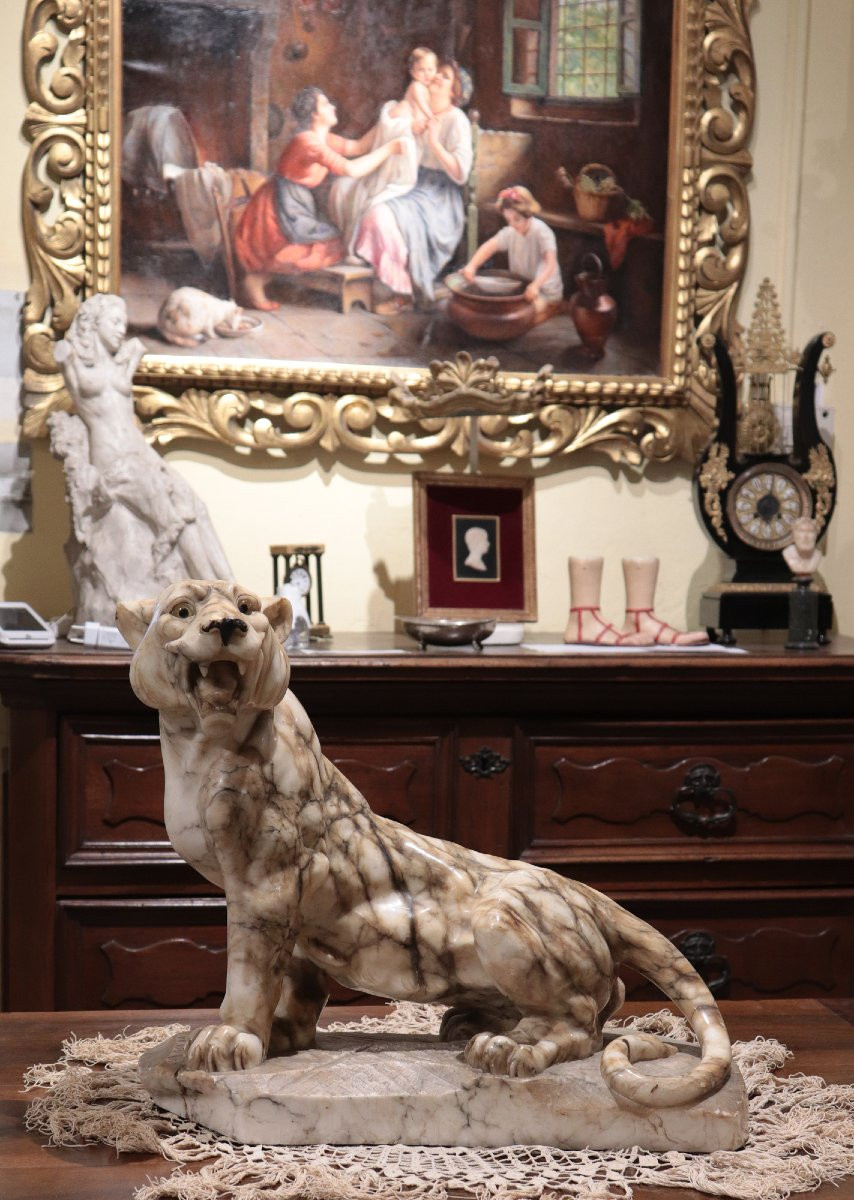 Scultura animalier in alabastro: Pantera, inizi '900-photo-1