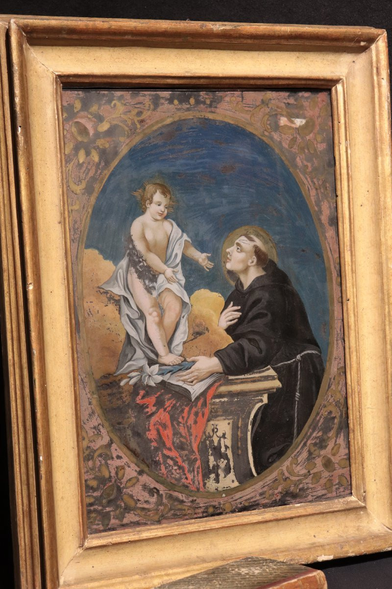 Dipinto su vetro: Sant'Antonio con Gesù Bambino, '700-photo-2