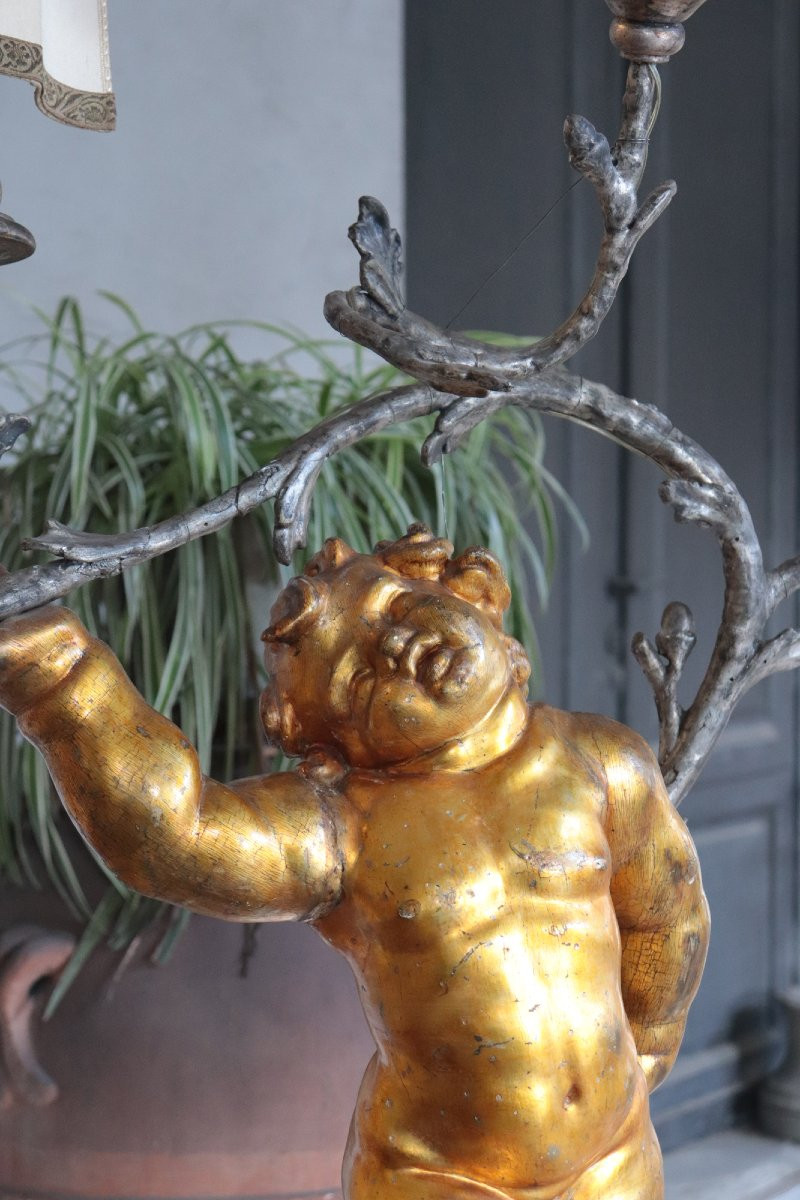 lampada da terra, Putto dorato,  Barocco, 18 secolo-photo-2