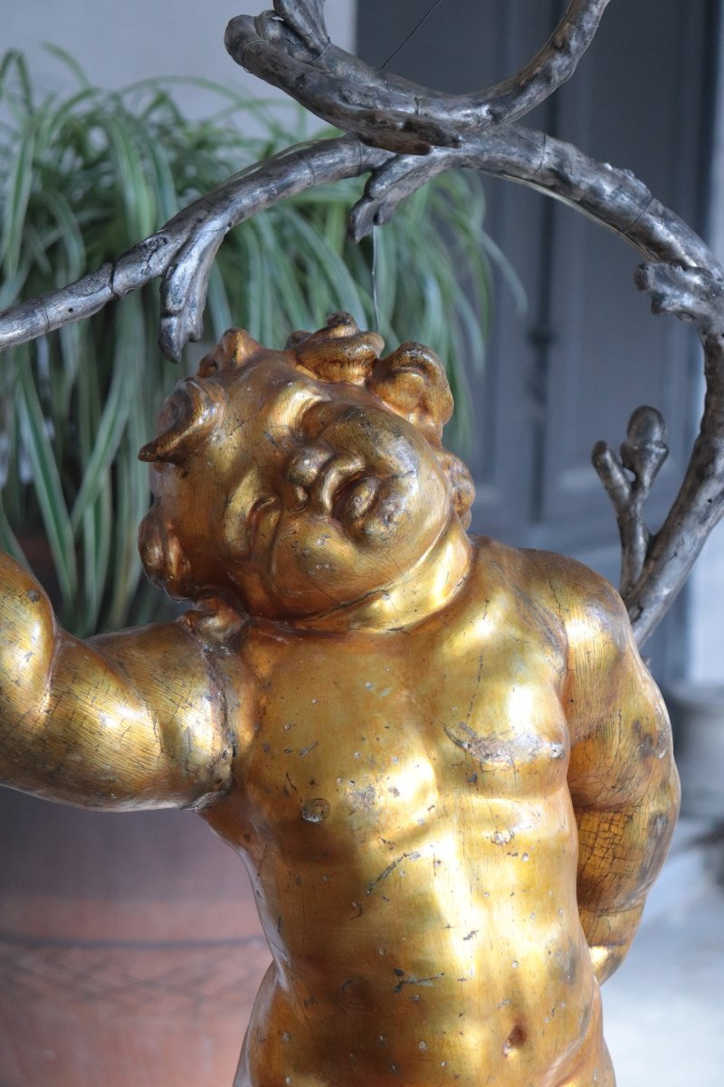 lampada da terra, Putto dorato,  Barocco, 18 secolo-photo-2