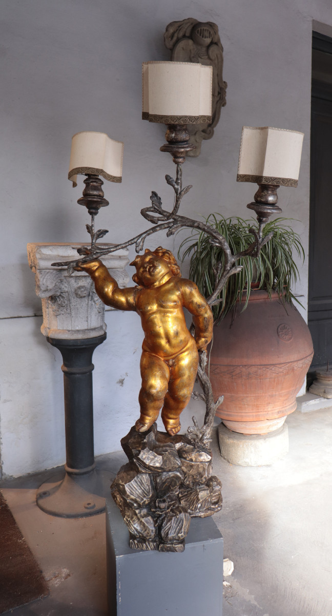 lampada da terra, Putto dorato,  Barocco, 18 secolo