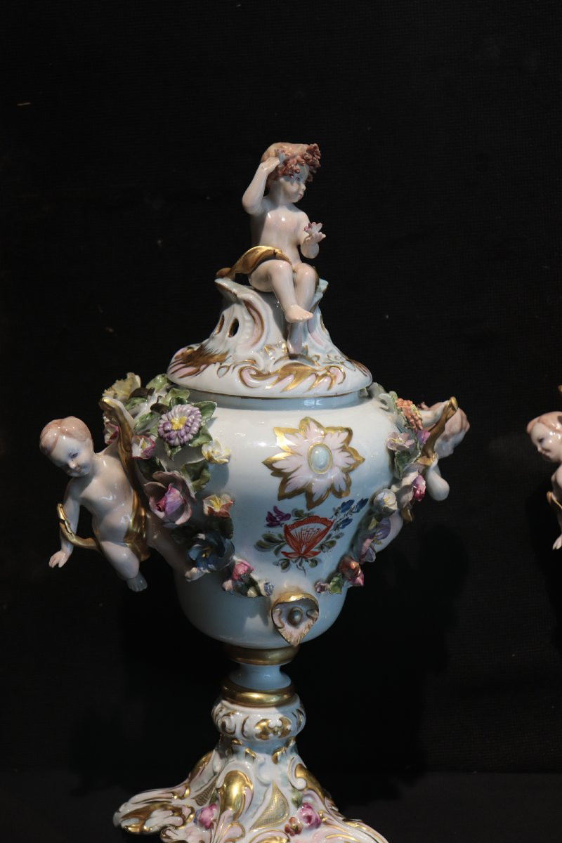 Coppia di vasi in porcellana "Capodimonte", sec. 19°-photo-2