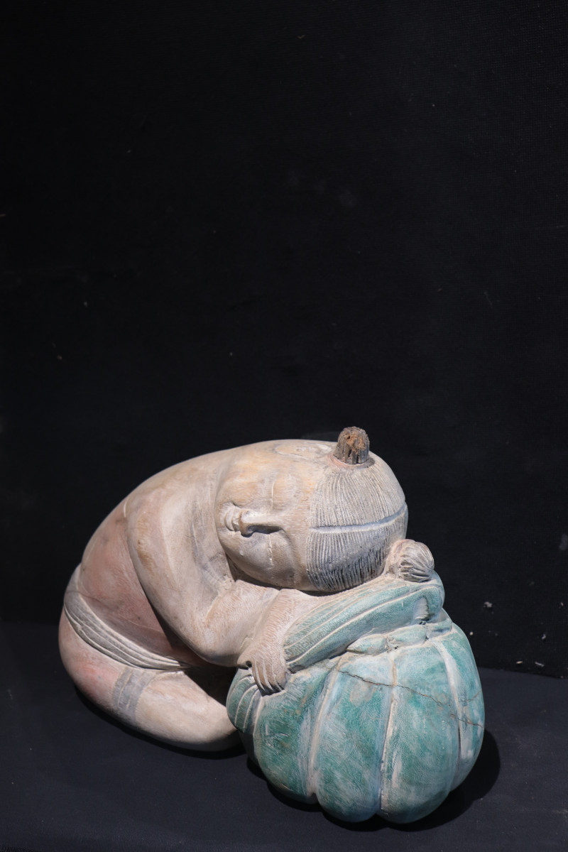 Scultura in legno "Bambina" Asia, '900-photo-1