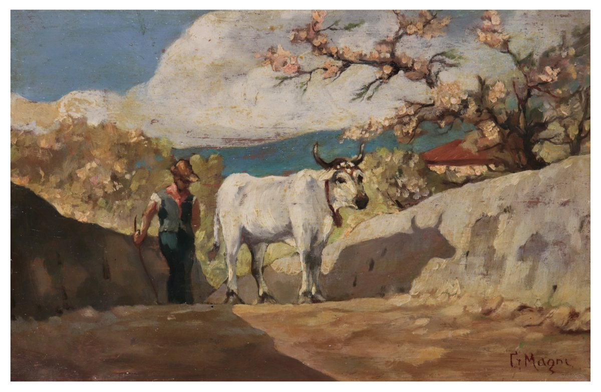 Magni Giuseppe (Pistoia, 1869 - Firenze, 1956) - Scena di campagna-photo-2