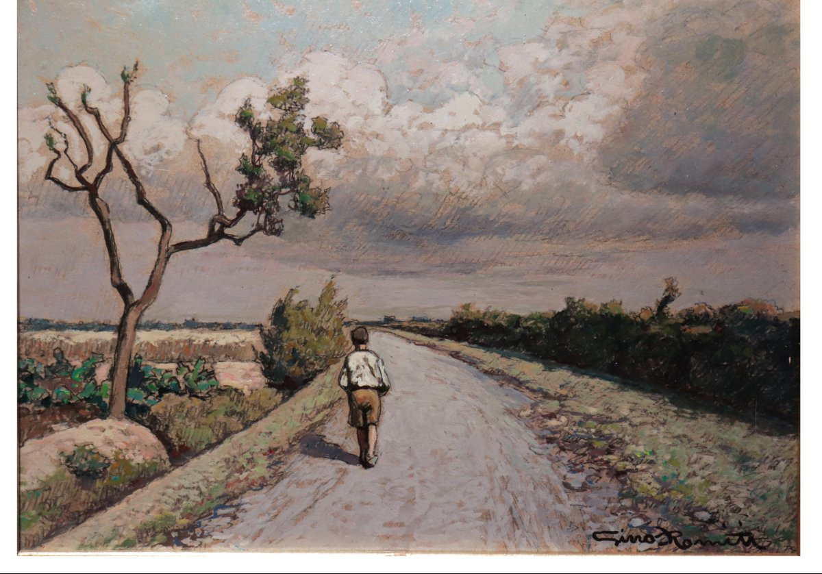 Gino Romiti (Livorno 1881-1967) - Strada di campagna-photo-3