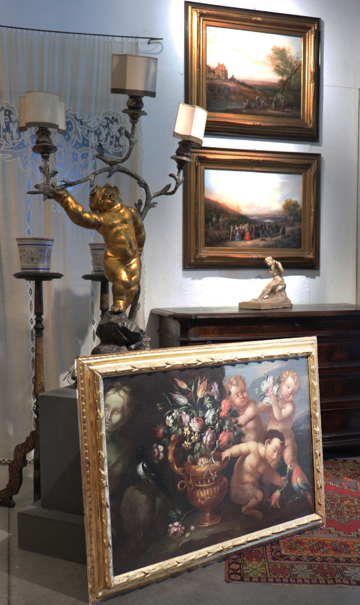 Natura Morta con Putti e fiori, Roma, fine '600