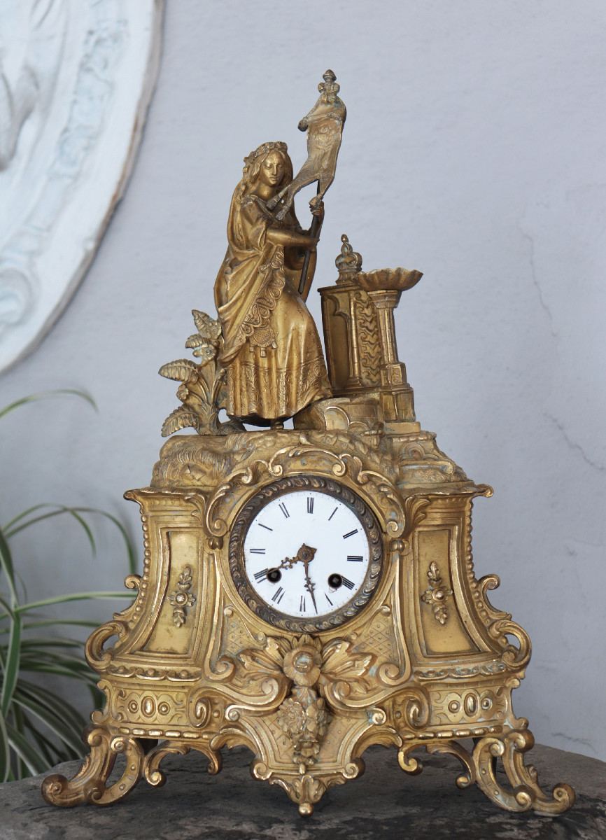 Orologio da tavola in bronzo dorato, Francia, fine '800