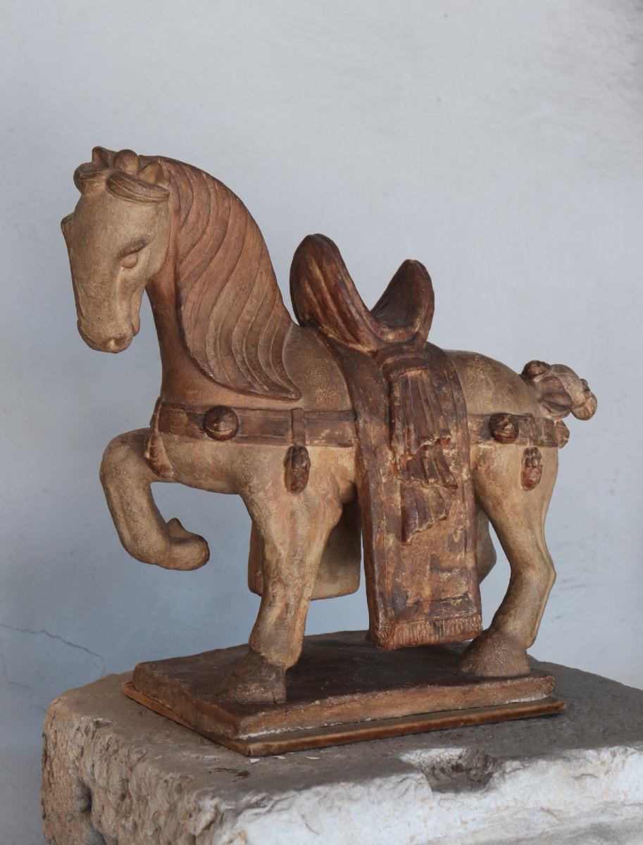 Scultura in Terracotta: Cavallo, Cina fine '800