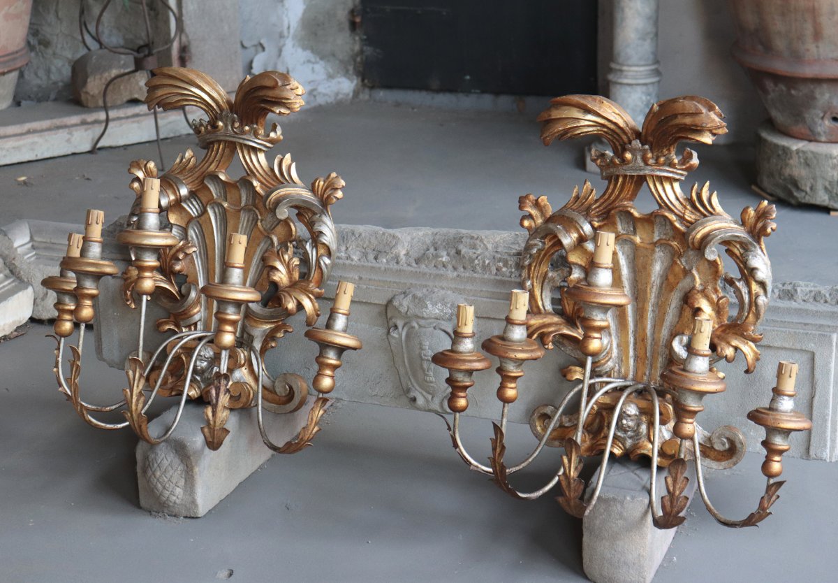 Coppia di Appliques lacca e oro, Toscana, '700