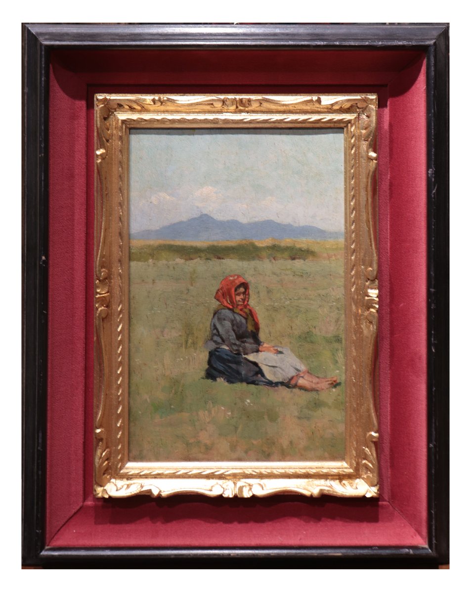 Dipinto scuola Macchiaioli, Contadina, Toscana inizi '900