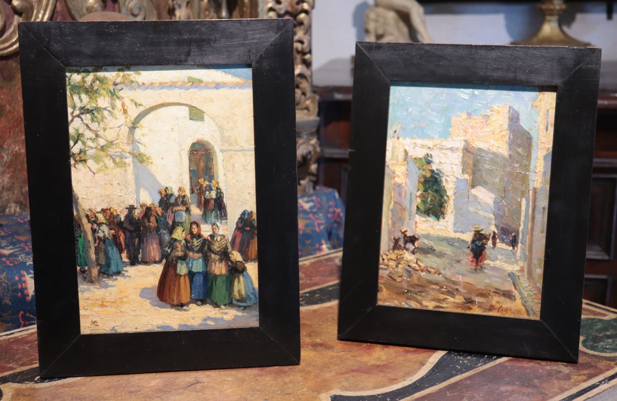 2 Dipinti: Scene di  Paese, '900