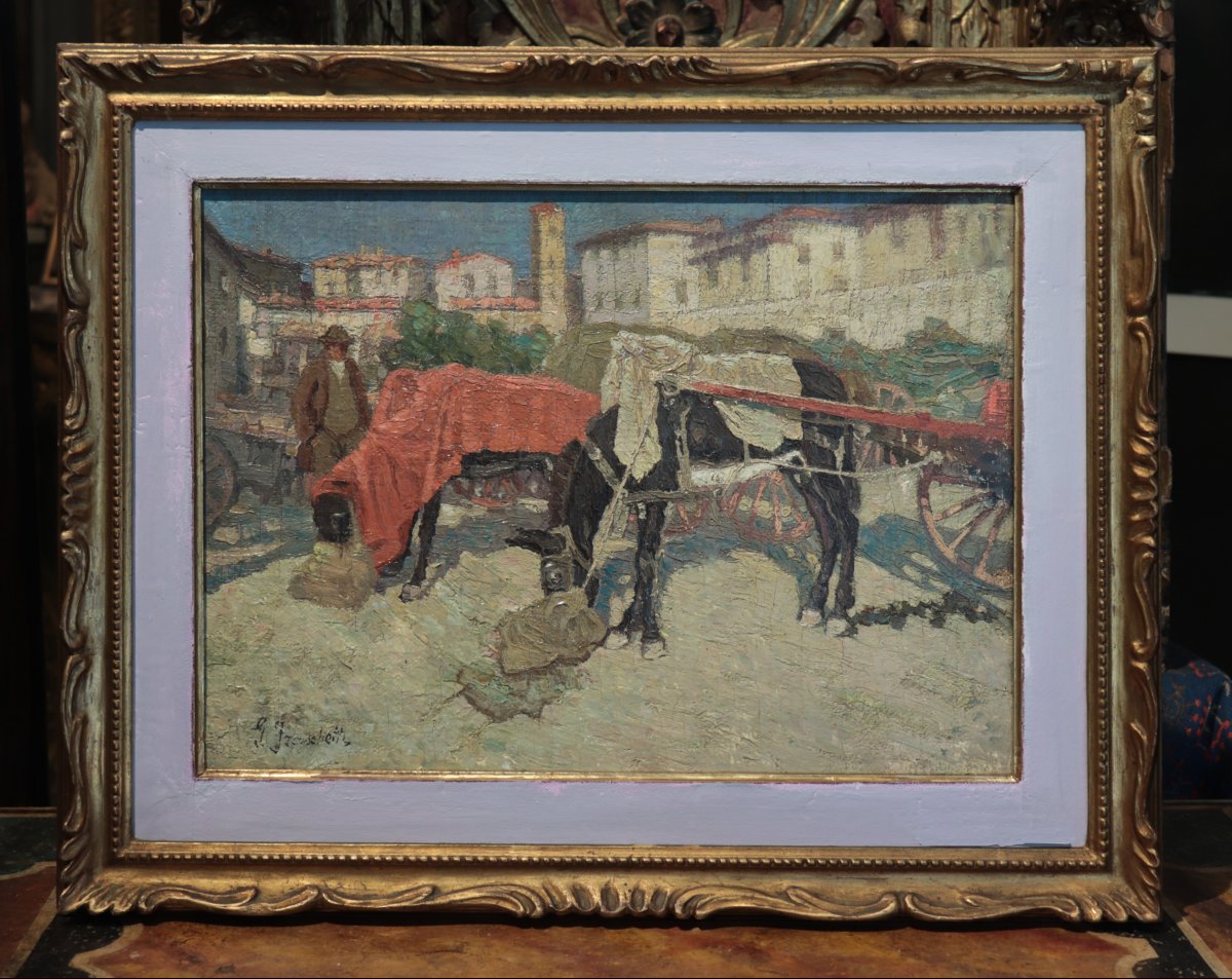 Giuseppe Fraschetti (Firenze 1879-1956) MULI A RIPOSO