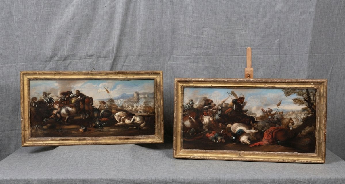 Jacques Courtois Il Borgognone (1621-1676) - coppia di Battaglie