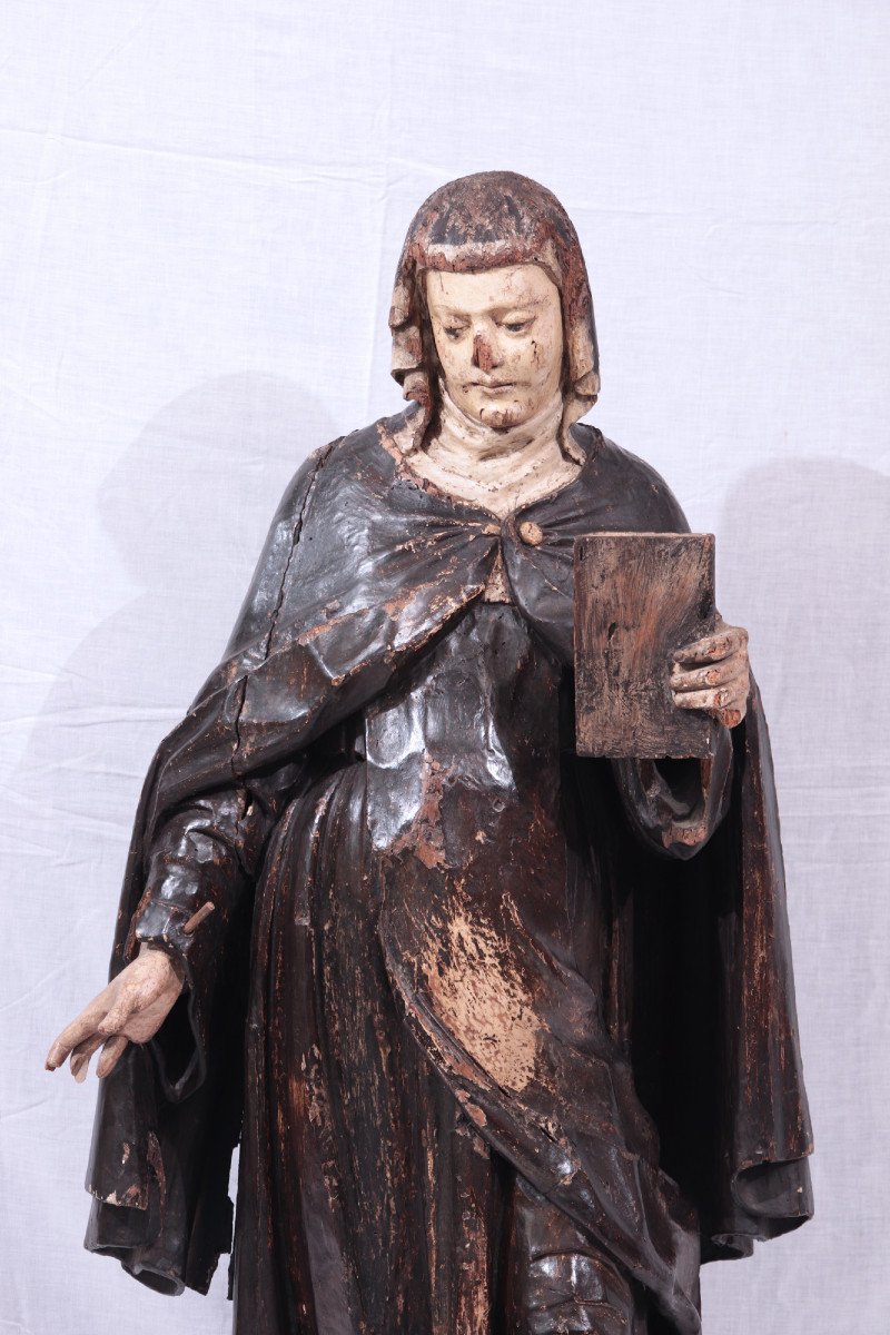 Sculpture En Bois, Sainte Catherine, Sienne, 15e Siècle-photo-3