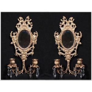 Coppia di appliques con specchio, Francia, fine '800