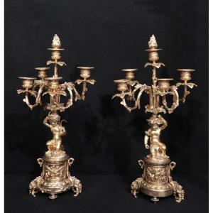 Coppia di candelieri con putti, Francia, fine '800