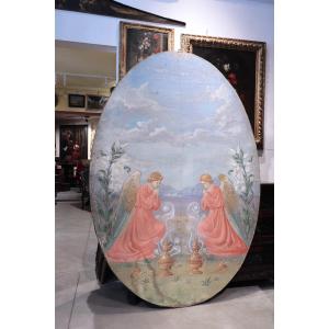 Grande dipinto: Coppia di angeli, Toscana, '900 H203CM