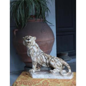 Scultura animalier in alabastro: Pantera, inizi '900