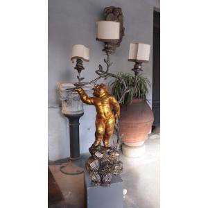 lampada da terra, Putto dorato,  Barocco, 18 secolo