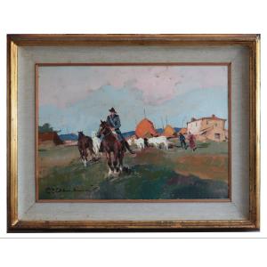 Carlo Domenici - (Livorno 1897 - Portoferraio 1981) - Buttero Maremmano