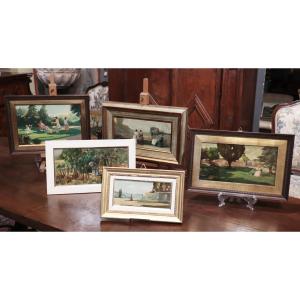 Collezione di 5 Dipinti Post Macchiaioli, Toscana, '900