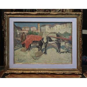 Giuseppe Fraschetti (Firenze 1879-1956) MULI A RIPOSO