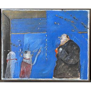 Work On Canvas By Edouardo Zamora 1942 - 2023 The Couple 81 X 65 Cm Signed Dated Top Left