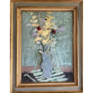 Oil On Canvas Bouquet Of Flowers Jacques Bartoli 1920 Born In Sollocaro Corsica +1995